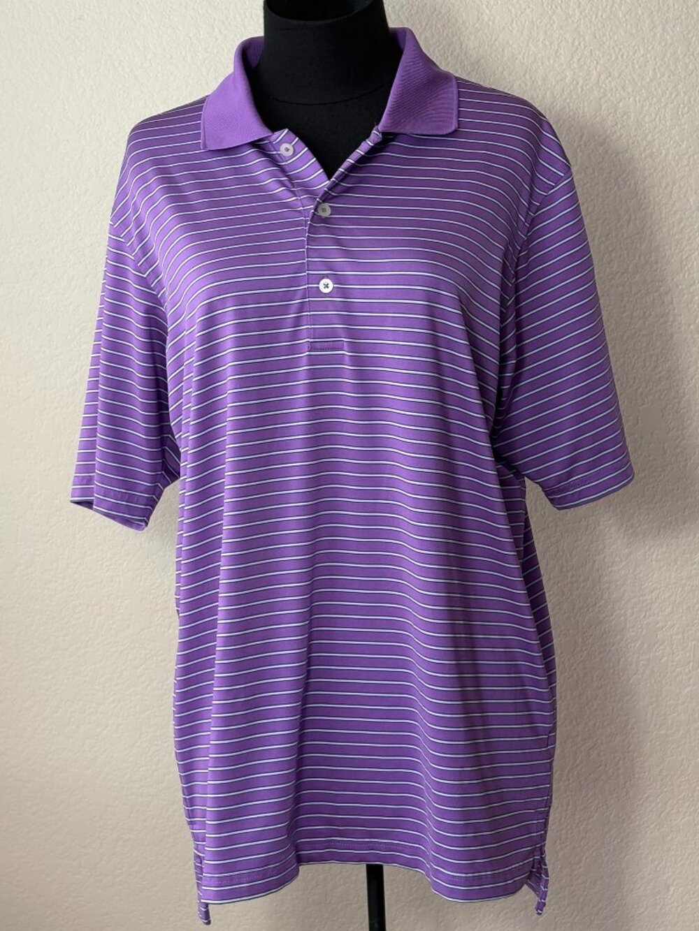 Victoria National Golf Club Polo Shirt Mens M Purple Striped F&G Tech Golf